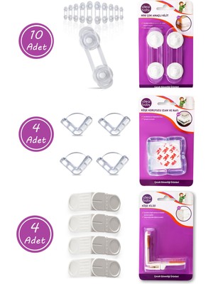 Lira 18'li Çocuk Güvenlik Emniyet Seti 10 Dolap Çekmece Kilidi 4 Köşe Kilidi 4 Köşe Koruyucu Kilit