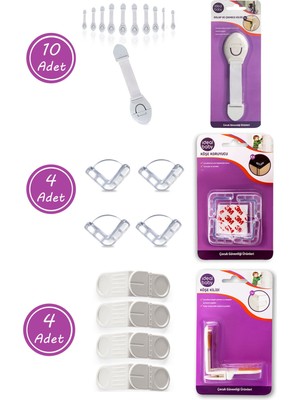 Lira 18'li Çocuk Güvenlik Emniyet Seti 10 Dolap Çekmece Kilidi 4 Köşe Kilidi 4 Köşe Koruyucu Kilit