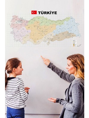 Tutunabilir Kağıt Türkiye Il Ilçe Haritası Yazı Tahtası Akıllı Kağıt Tahta Kalem Dekoratif 70 x 150 cm