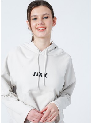 JJXX Kapüşonlu Oversize Düz Krem KadınSweatshirt - Jxcarla Ls Oversize Hoodie By