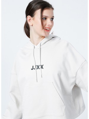 JJXX Kapüşonlu Oversize Düz Krem KadınSweatshirt - Jxcarla Ls Oversize Hoodie By