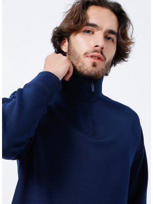 Fabrika E-Hw-21E15 Dik Yaka Basic Düz Lacivert Erkek Sweatshirt