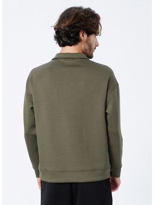 Fabrika E-Hw-21E15 Dik Yaka Basic Düz Haki Erkek Sweatshirt