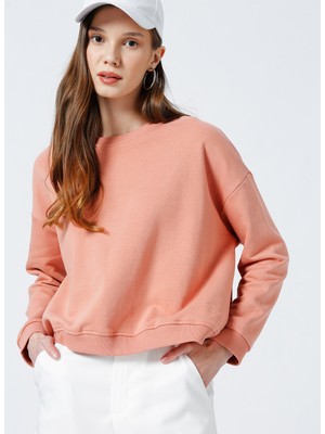 Fabrika Ravello-Y Bisiklet Yaka Crop Düz Pembe Kadın Sweatshirt