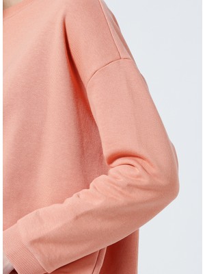 Fabrika Ravello-Y Bisiklet Yaka Crop Düz Pembe Kadın Sweatshirt