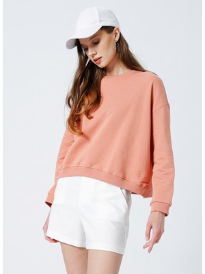 Fabrika Ravello-Y Bisiklet Yaka Crop Düz Pembe Kadın Sweatshirt