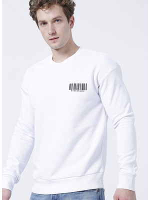 Jack & Jones 12204866_Jcoray Sweat CrewNeck O Yaka Relaxed Baskılı Beyaz Erkek Sweatshirt