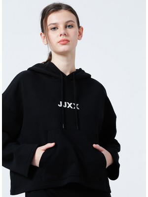 JJXX Kapüşonlu Oversize Düz Siyah Kadın Sweatshirt - Jxcarla Ls Oversize Hoodie By