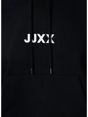 JJXX Kapüşonlu Oversize Düz Siyah Kadın Sweatshirt - Jxcarla Ls Oversize Hoodie By