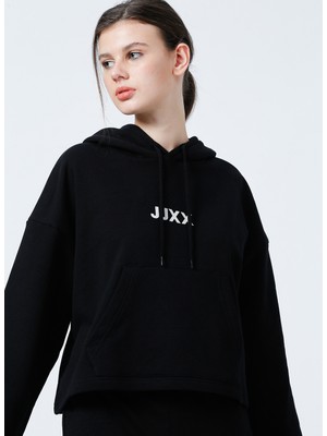 JJXX Kapüşonlu Oversize Düz Siyah Kadın Sweatshirt - Jxcarla Ls Oversize Hoodie By