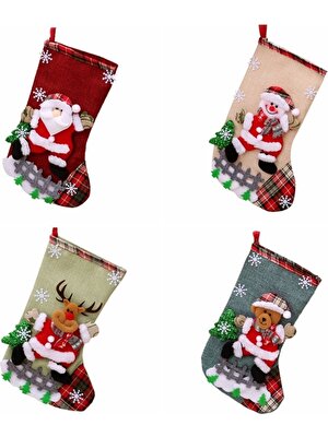 Generic 4 Adet Takım Yeni Yıl Noel Çorap Çorap Kardan Adam ile Santa Elk Ayı Baskı Noel Şeker Hediye Çantası Şömine Noel Ağacı Dekorasyon