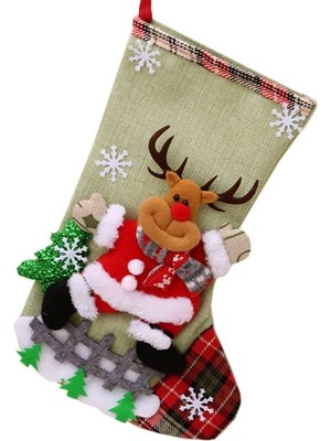 Generic 4 Adet Takım Yeni Yıl Noel Çorap Çorap Kardan Adam ile Santa Elk Ayı Baskı Noel Şeker Hediye Çantası Şömine Noel Ağacı Dekorasyon