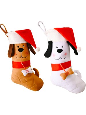 Generic 2 Adet Takım Noel Çorap Çorap Köpek Kemikleri Dekorasyon Şömine Noel Ağacı Asılı Kolye Süsleme Şeker Hediye Çantası