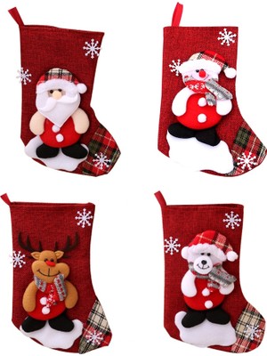 Generic 4 Adet Takım Noel Stocking Noel Ağacı Asılı Dekorasyon Noel Baba Hediye Şeker Çanta Ev Partisi Noel Süslemeleri Yeni Yıl Navidad