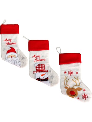 Generic 3 Adet Noel Çoraplar Noel Baba Kardan Adam Hediye Için Tedavi Sahipleri Için Favorlar ve Dekorasyon