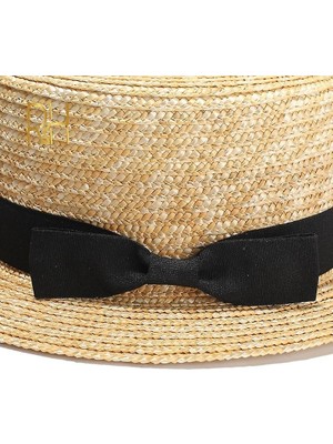 Sanlindou Doğal Buğday Saman Boater Fedora Üst Düz Şapka (56-58 Cm) (Yurt Dışından)