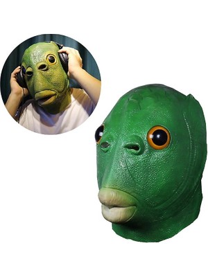 Sanlindou Yeşil Balık Kafası Hayvan Lateks Headgear Maskesi Kürklü Eldiven Cadılar Bayramı Noel Cosplay Kostüm Aksesuar Parti Sahne (Balık Maskesi) (Yurt Dışından)