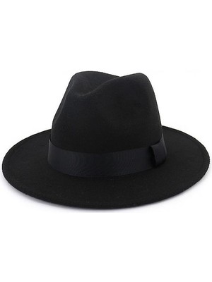 Sanlindou Vintage Fedora Erkekler Yün Geniş Ağız Üst Şapka / Chapeau Black Kilisesi Şapka Ve Mowler (Bir Boyut) (Yurt Dışından)