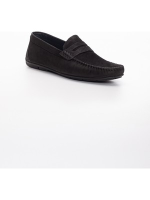 Deri Loafer Siyah Nubuk Ayakkabı
