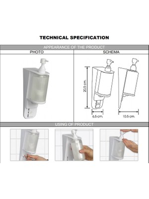 Şeker Portakalı Yayıncılık -Vialli S7 Sıvı Sabun, Şampuan ve Dezenfektan Dispenseri 300 ml Beyaz