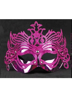 KENPAZAR Tuğra Ticaret Metalik Fuşya Pembe Renk Masquerade Kelebek Simli Parti Maskesi 23X14 cm