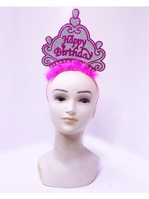 KENPAZAR Tuğra Ticaret Parti Happy Birthday Neon Pembe Renk Doğum Günü Tacı 24X15 cm