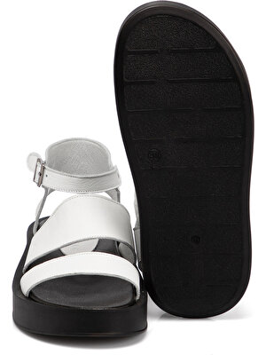 Beyaz Deri Kadın Sandalet 65606A26
