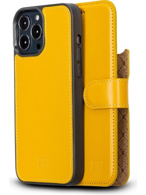 Bouletta Apple iPhone 13 Pro Max Uyumlu Deri Cüzdanlı Kılıf F10 Hardal