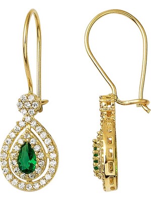 Bilezikci Yeşil Damla Taşlı Altın Küpe