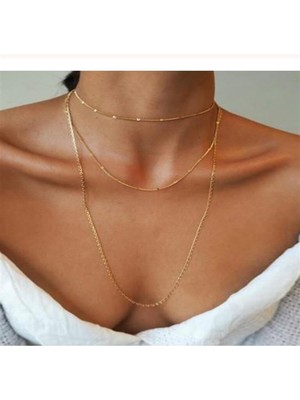 Huban Kadın Üçlü Şeri Zincir Kolye  Gold Katmanlı Kolye Choker Uzun Çoklu Kolye