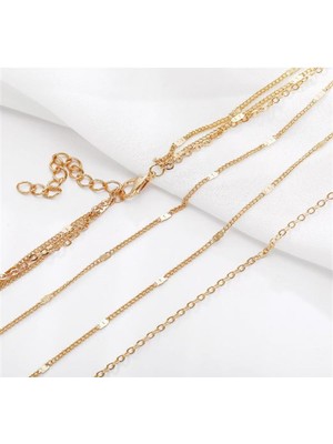 Huban Kadın Üçlü Şeri Zincir Kolye  Gold Katmanlı Kolye Choker Uzun Çoklu Kolye