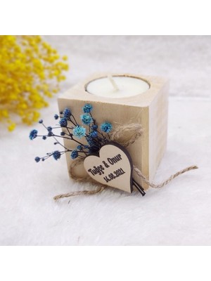 Hayaller Dükkanı 30 Adet Ahşap Mumluk Kuru Çiçek Süslü Nikah Lik