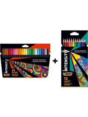 Bic Intensity 24'lü Keçeli Boya ve 12'li Kuru Boya Seti İkili Paket Standart Ölçü Renkli Kalemler