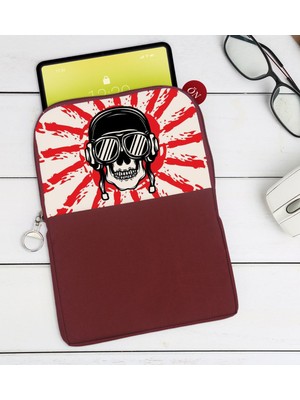 Bk Gift Kurukafa Tasarımlı Taşınabilir Koruyucu Tablet Kılıfı & Organizer Çanta - Bordo-9