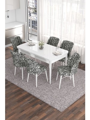 Canisa Concept Eva Serisi 80 x 132 cm  Açılabilir Mdf Mutfak Masa Takımı Beyaz Masa ve 6 Sandalye