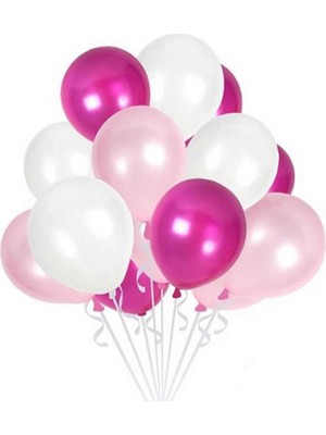 Best Parti Fuşya Pembe - Rose Gold - Metalik Beyaz Karışık Metalik Balon 70 Adet + 5 mt Balon Zinciri