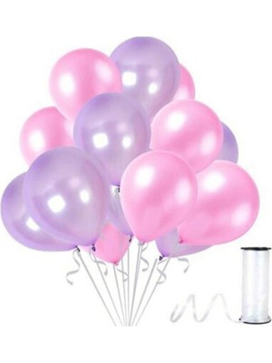 Best Parti Pembe - Lila Metalik Balon 70 Adet+ 5 mt Balon Zinciri