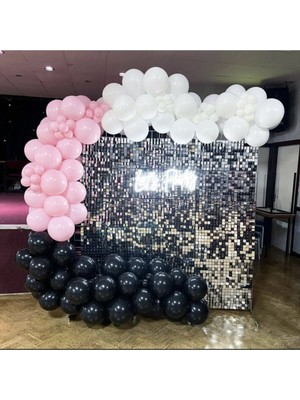 Best Parti Pastel Siyah Beyaz Pembe Balon Zinciri 70 Adet+ 5 mt Balon Zinciri