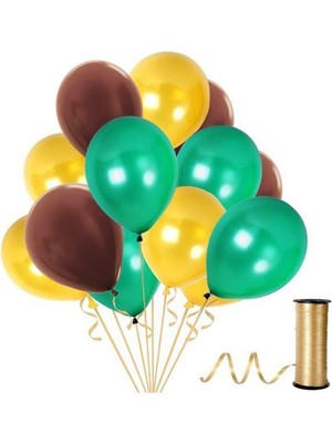 Best Parti Kahverengi - Koyu Yeşil - Gold Metalik Balon 25 Adet