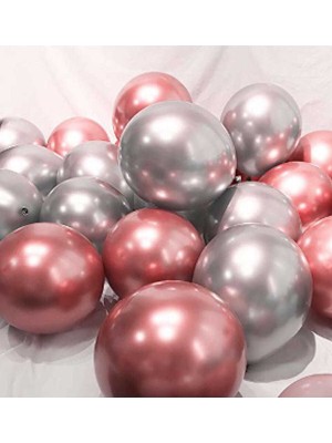 Best Parti Krom Balon 12" Inç Gümüş-Pembe Renk 20 Adet
