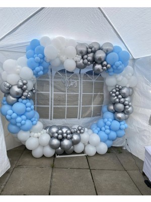 Best Parti Krom Gümüş Makaron Mavi Pastel Beyaz Balon Zinciri 100 Adet