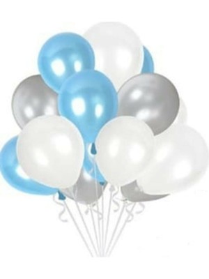 Best Parti 30 Adet 12 Inç Metalik Parti Balonu Metalik Açık Mavi Beyaz Gümüş