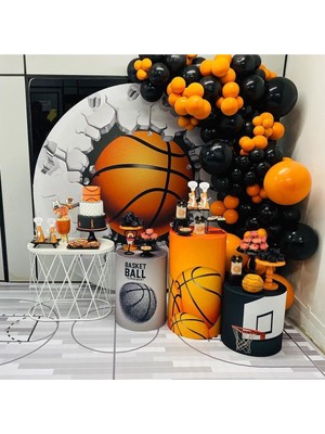 Best Parti Basketbol Konspet 100 Adet Turuncu Siyah Balon ve 5mt Balon Zinciri