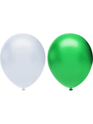 Best Parti Metalik Balon Seti 50 Adet ( Beyaz, Koyu Yeşil)