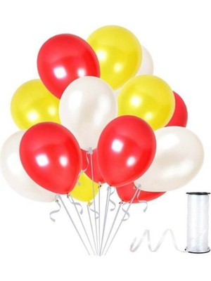 Best Parti Sarı Kırmızı Beyaz Metalik Balon 50 Adet