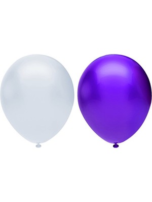 Best Parti Metalik Balon Seti 100 Adet ( Beyaz, Mor)