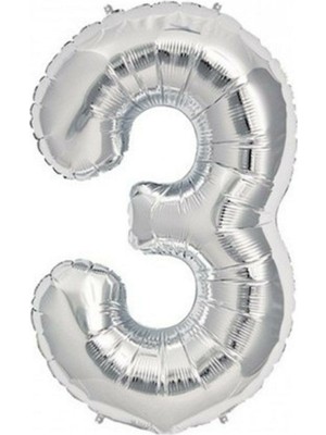 Best Parti Folyo Balon 40 Inç 100 cm 3 Rakamı Gümüş