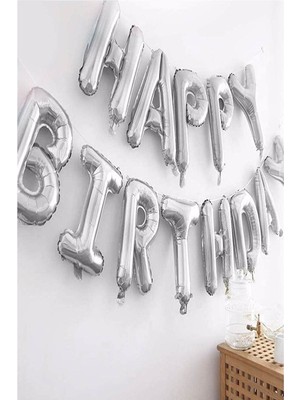 Best Parti Happy Birthday Gümüş Harf Folyo Balon Set