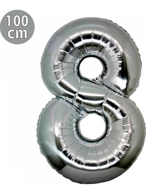 Best Parti 8 Rakamı Gümüş Folyo Balon 40 Inç 100 cm