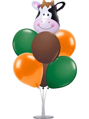 Best Parti Safari Hayvan Temalı Balon (Inek) ve 7 Li Balon Standı